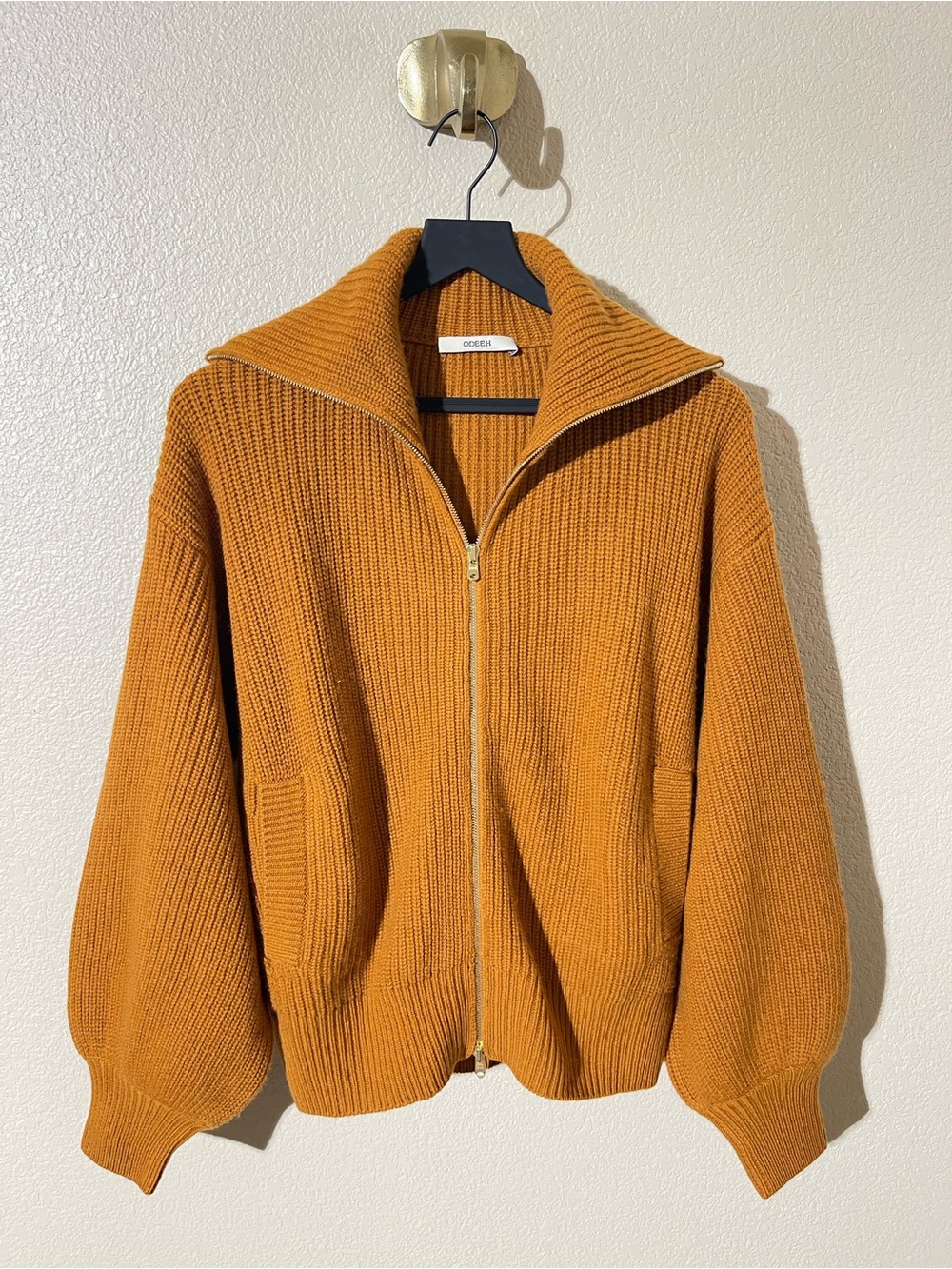 ODEEH Closed Women's Zip-Up Ribbed Sweater Jacket - Rust Orange